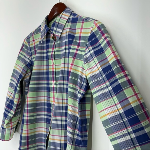 Chaps No Iron Preppy Spring Plaid Button Up Shirt Green Blue Pink Multi Size M - Picture 5 of 16